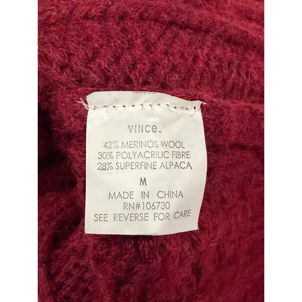 Vince Merino Wool Alpaca Cable Knit Wrap Cardigan Burgundy Red 70859 Medium